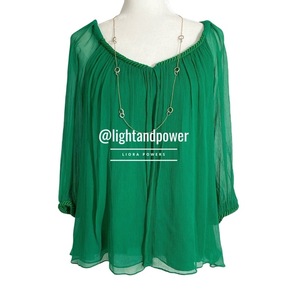 Diane Von Furstenberg Tops - Diane Von Furstenberg Green Silk Blouse 2 EUC